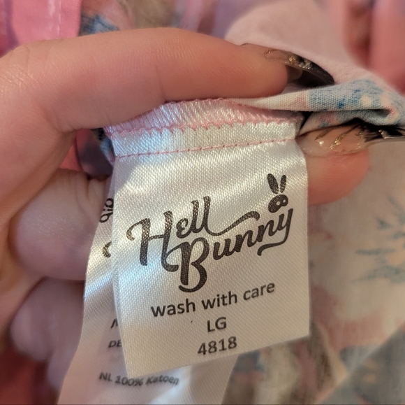 Hell Bunny Jenna Japanese Pink & Blue Cherry Blossom Fit & Flare Dress Sz Large - Picture 6 of 9